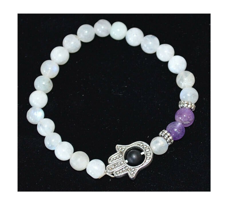 Howlite With Amethyst Gemstone Hamsa Bracelet - Image 4