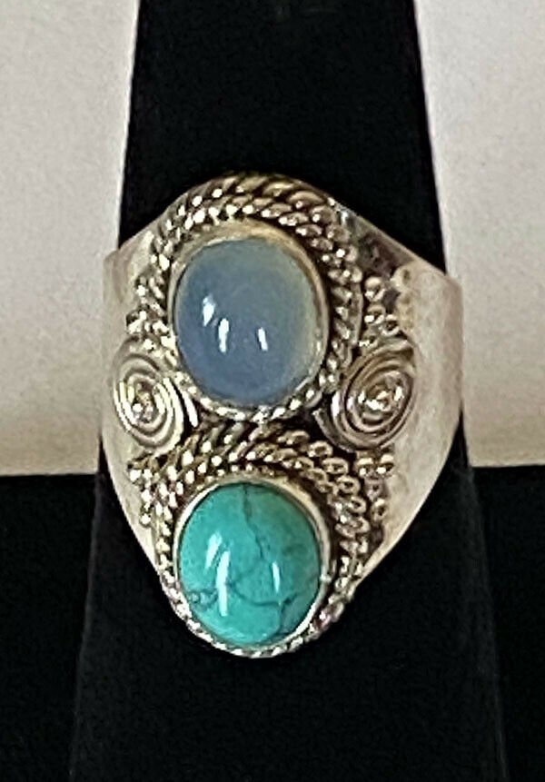 Artisan Hand Crafted Natural Turquoise Moonstone Sterling Silver Ring - Image 4