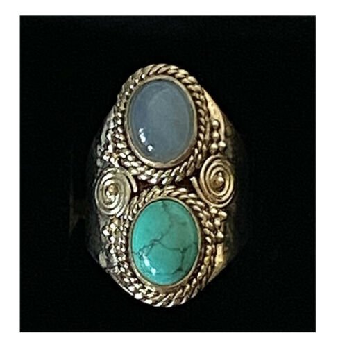 Artisan Hand Crafted Natural Turquoise Moonstone Sterling Silver Ring - Image 3