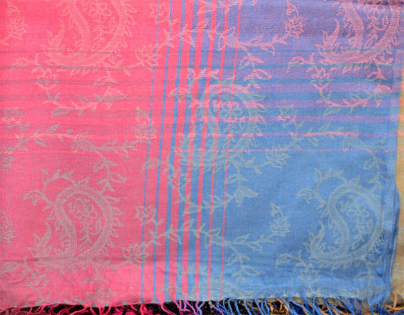 Striped Semi Pashmina And Silk Shawl Wrap Stole - Image 3