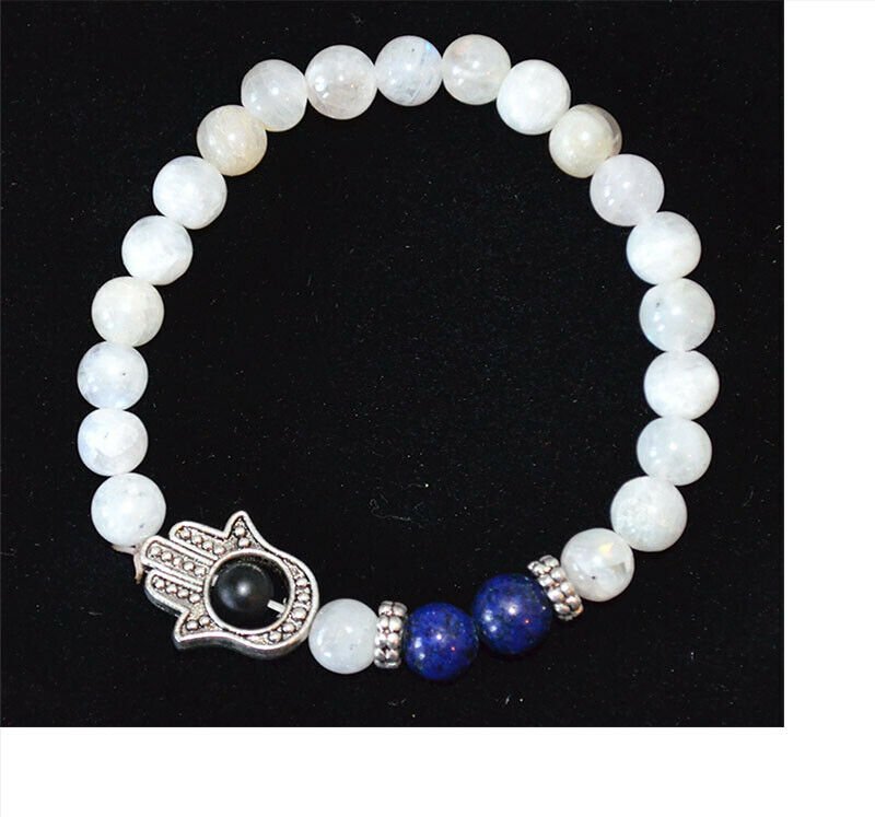 Howlite With Lapis Lazuli Gemstone Hamsa Bracelet - Image 2