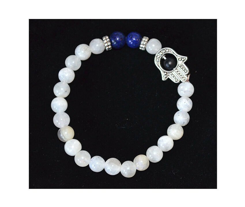 Howlite With Lapis Lazuli Gemstone Hamsa Bracelet - Image 3