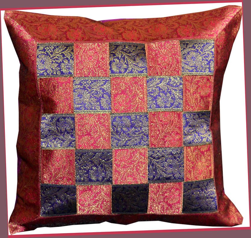 Brocade Woven Border Magenta Pillow Cover