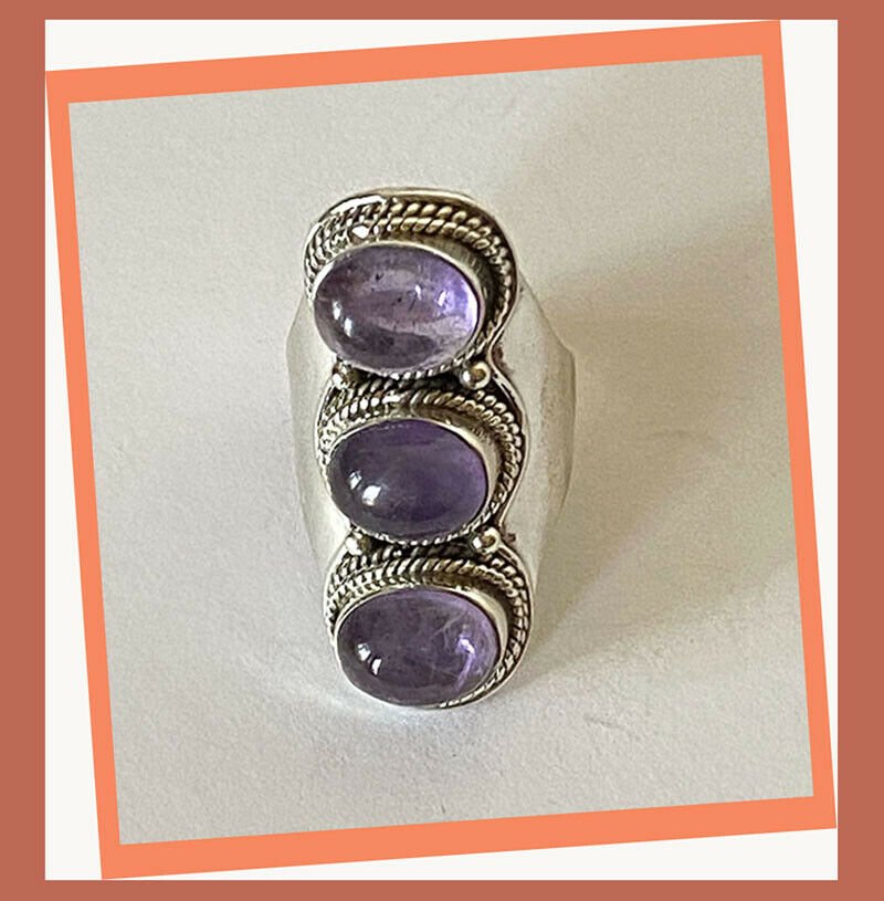 Artisan Created Hand Crafted Natural Amethyst Sterling Silver Ring