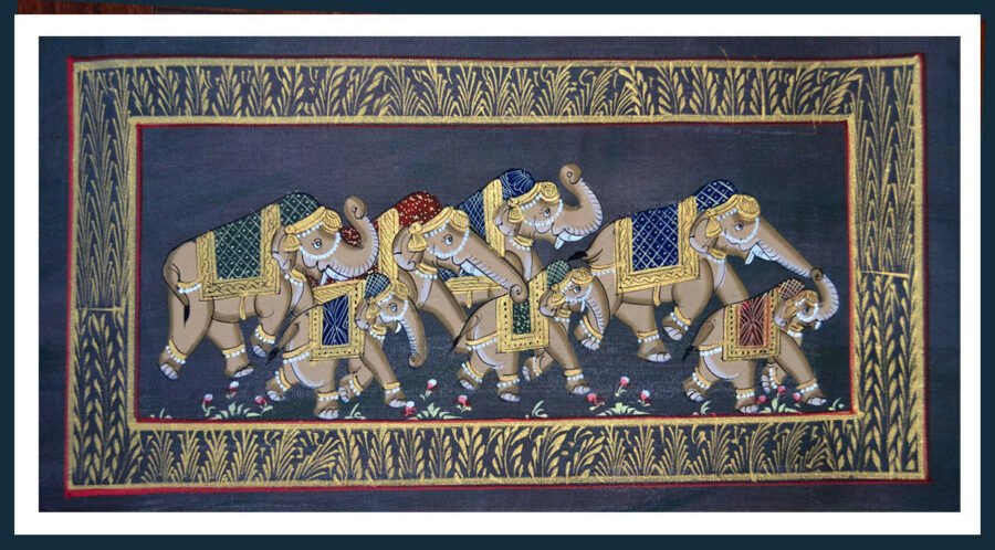 Decorated Elephants Silk Miniature Painting