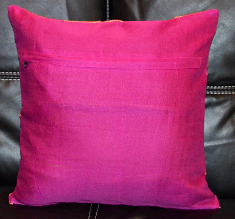 Brocade Woven Border Magenta Pillow Cover - Image 4