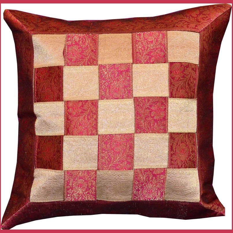 Brocade Woven Border Hand Made Magenta Pillow Cover