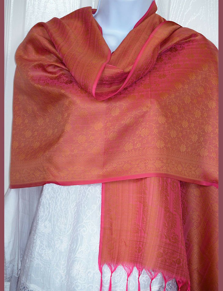 Banaras Silk Woven Paisley Floral Design Stole Wrap