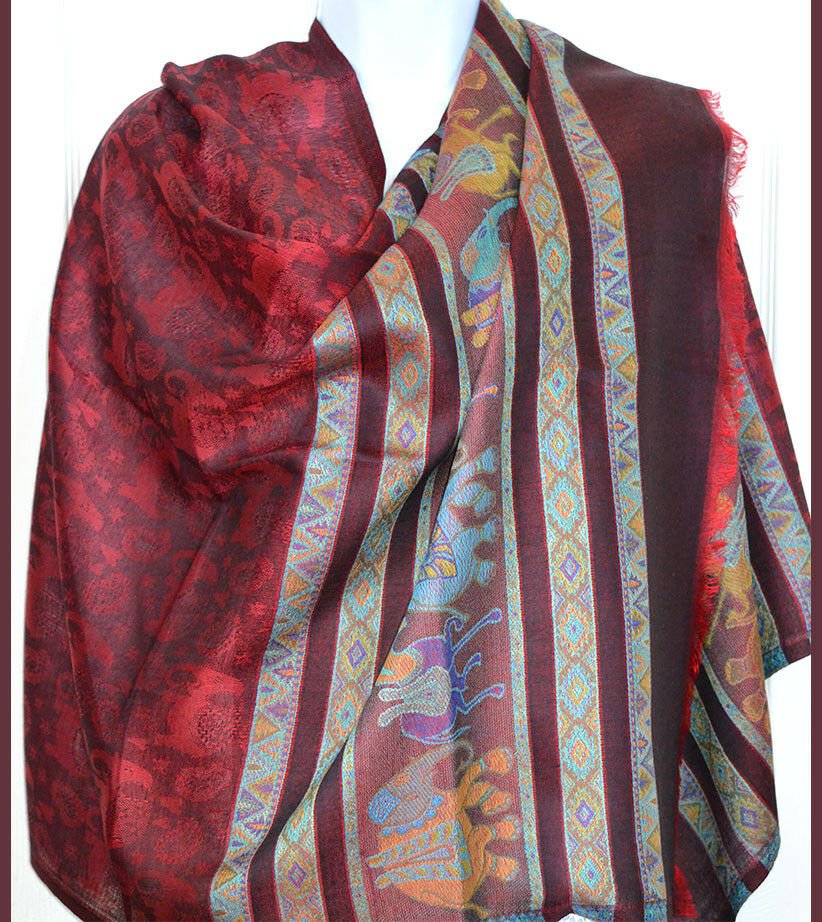 Elephant Design Pashmina Silk Blend Shawl Wrap