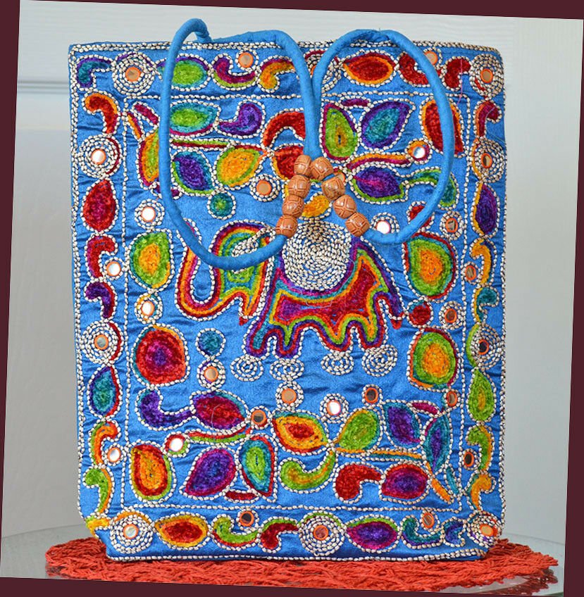 Embroidered Elephant Paisley Tote, Shoulder Bag, Hand Bag