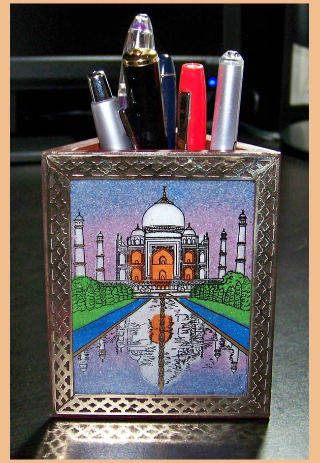 Gemstone Painting Wood Triangle Pen Holder
