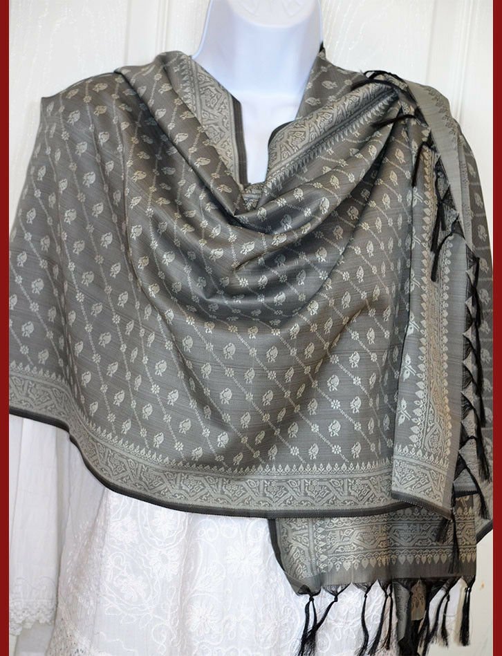 Banaras Silk Woven Paisley Floral Design Stole Wrap