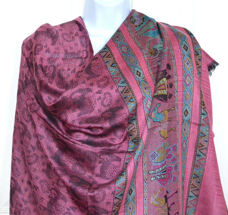 Elephant Design Pashmina Silk Blend Shawl Wrap - Image 2