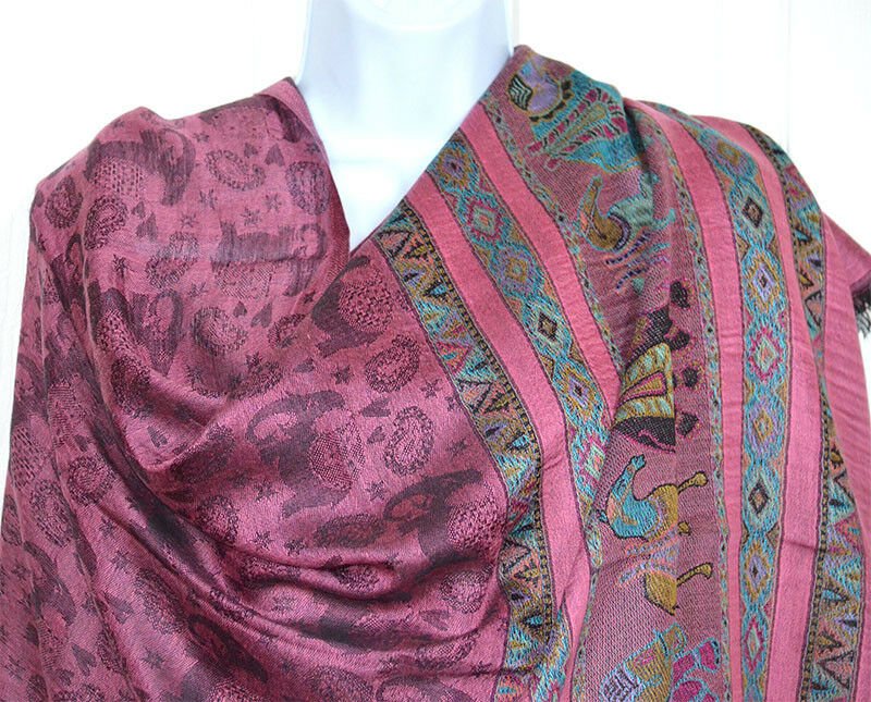 Elephant Design Pashmina Silk Blend Shawl Wrap - Image 3