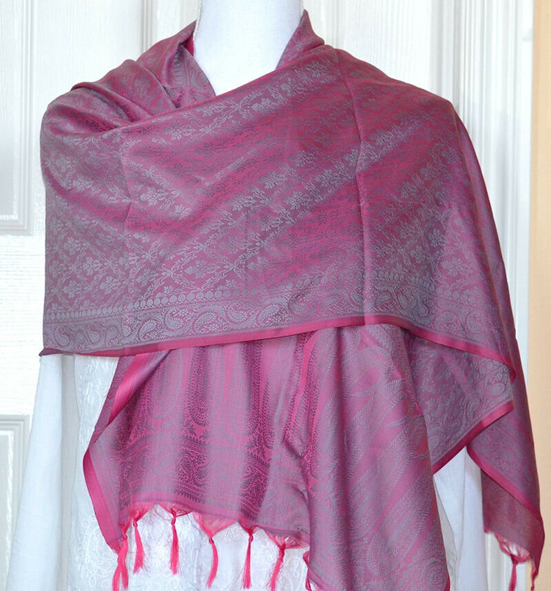 Banaras Silk Woven Paisley Floral Design Stole Wrap