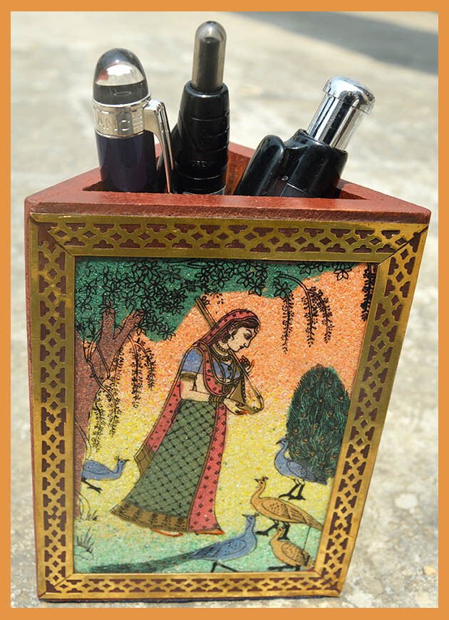Gemstone Painting Wood Triangle Pen Holder