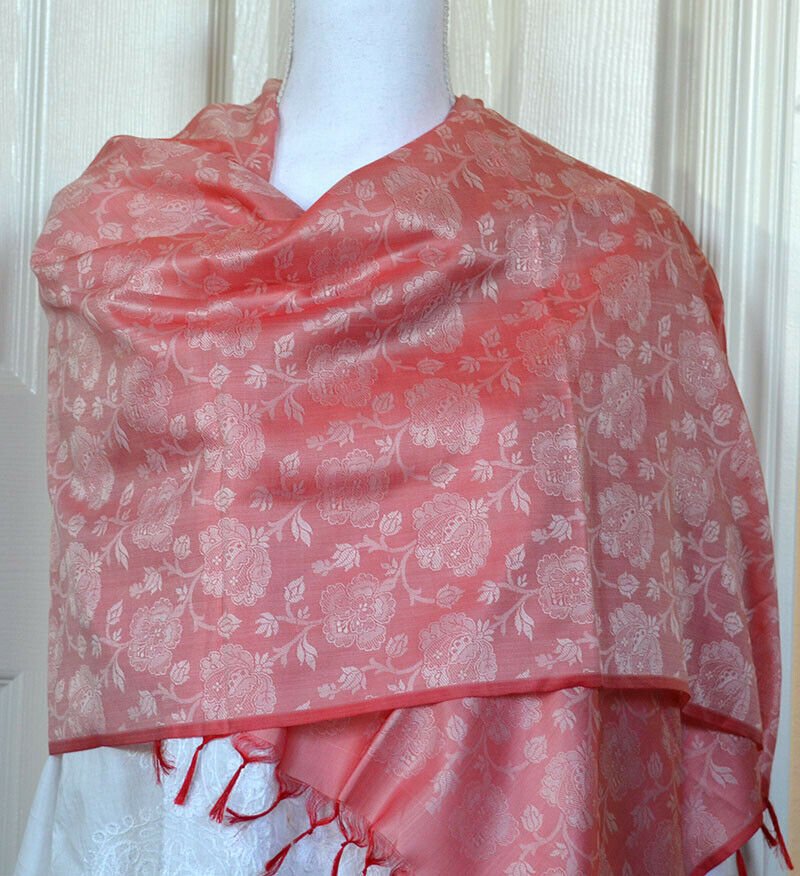 Banaras Silk Woven Paisley Floral Design Stole Wrap