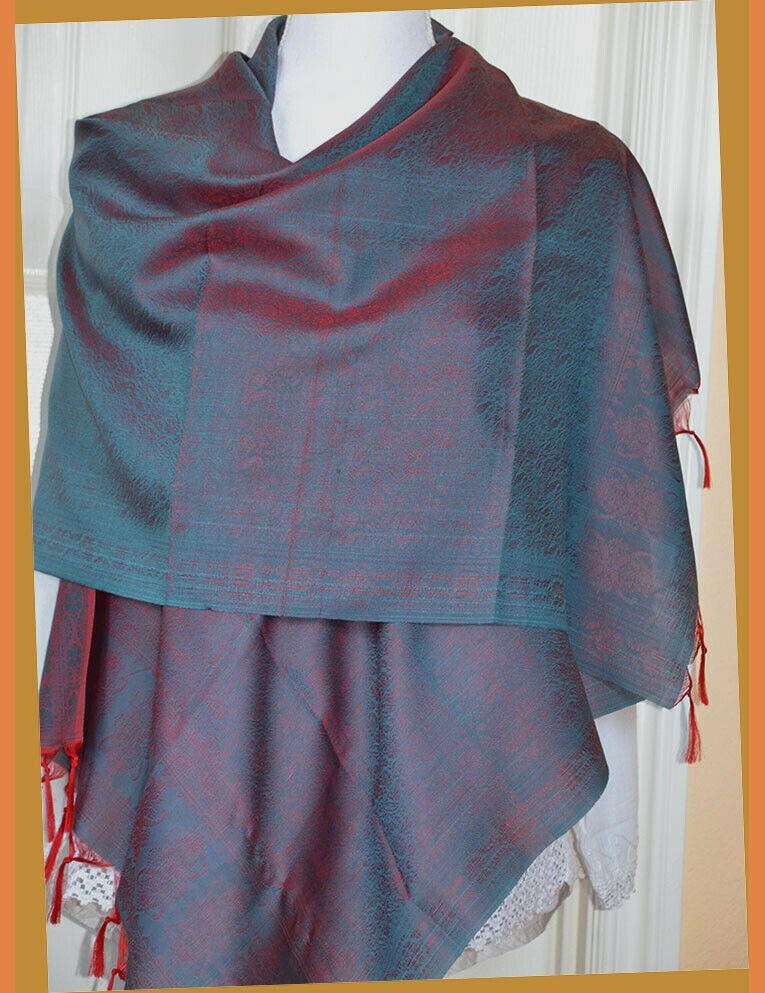 Banaras Silk Woven Paisley Floral Design Stole Wrap