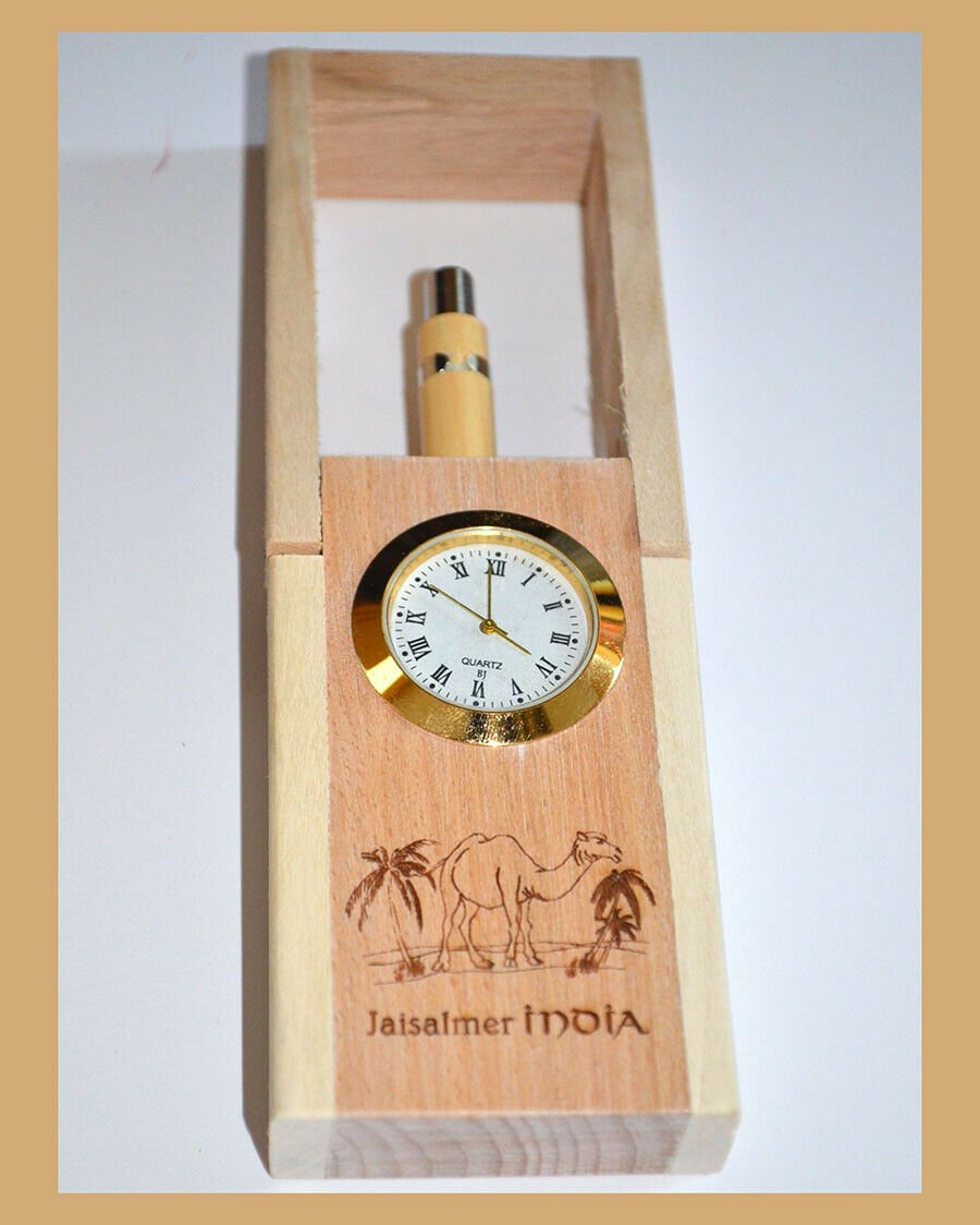 Engraved Pen Holder With Clock