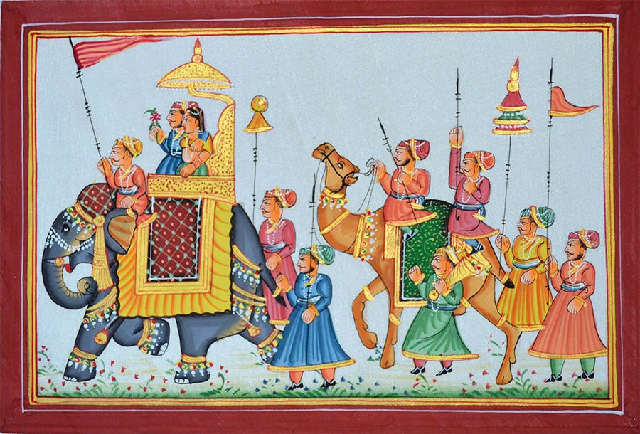 Mughal King And Queen Procession Scene Miniature Painting - Image 2