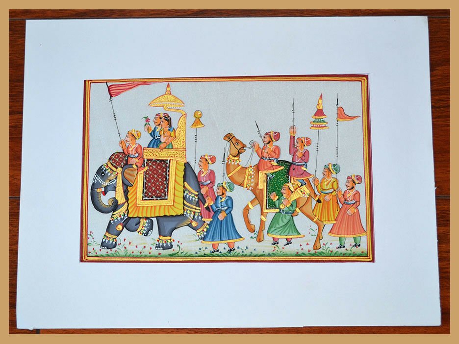 Mughal King And Queen Procession Scene Miniature Painting - Image 6