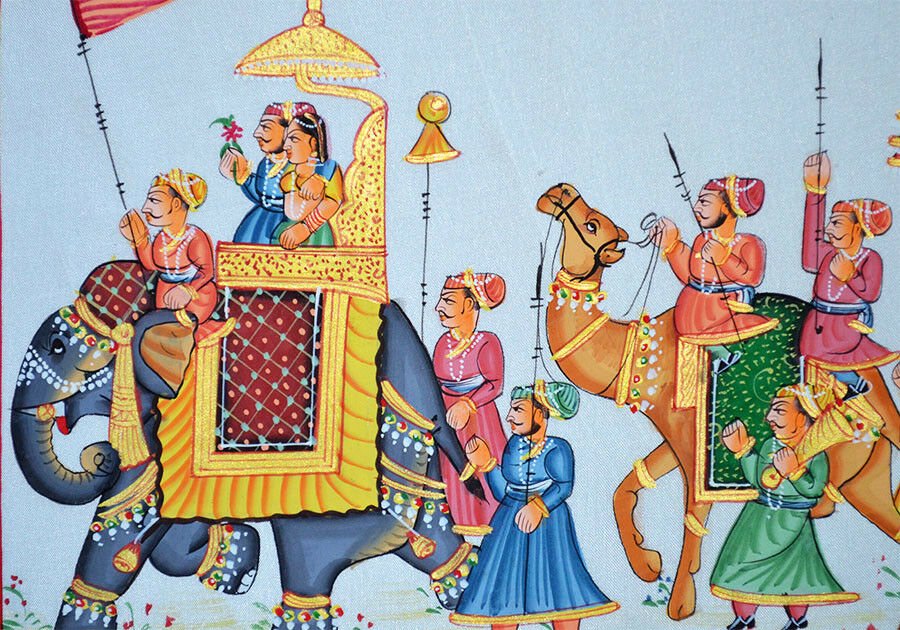 Mughal King And Queen Procession Scene Miniature Painting - Image 5