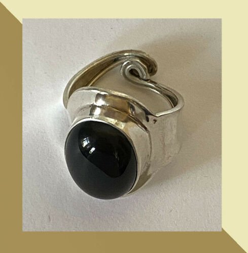 Artisan Created Natural Black Onyx Sterling Silver Adjustable Ring - Image 3