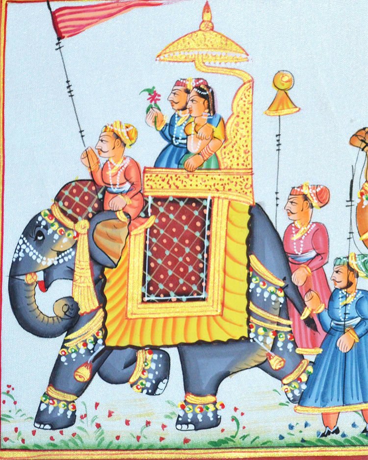 Mughal King And Queen Procession Scene Miniature Painting - Image 4