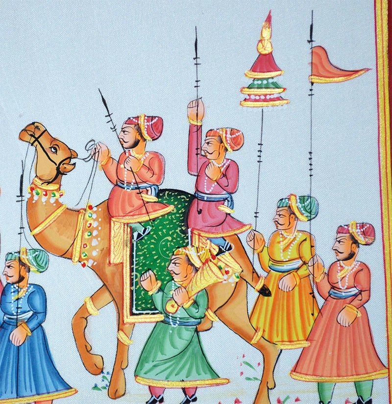 Mughal King And Queen Procession Scene Miniature Painting - Image 3