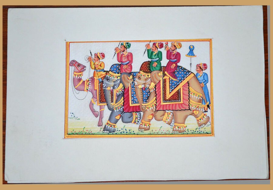 Mughal King And Queen Procession Scene Miniature Painting