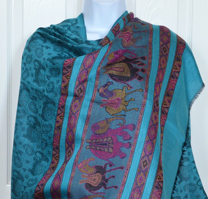 Elephant Design Pashmina Silk Blend Shawl Wrap - Image 3