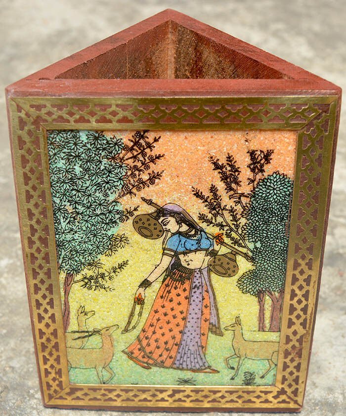 Gemstone Painting Wood Triangle Pen Holder - Image 2