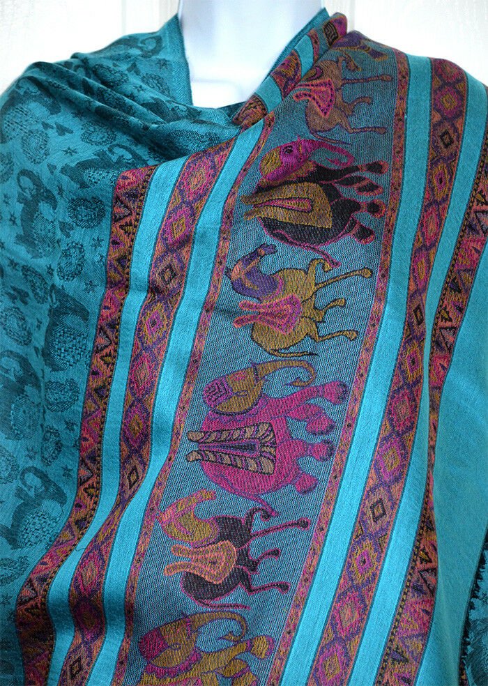 Elephant Design Pashmina Silk Blend Shawl Wrap - Image 2