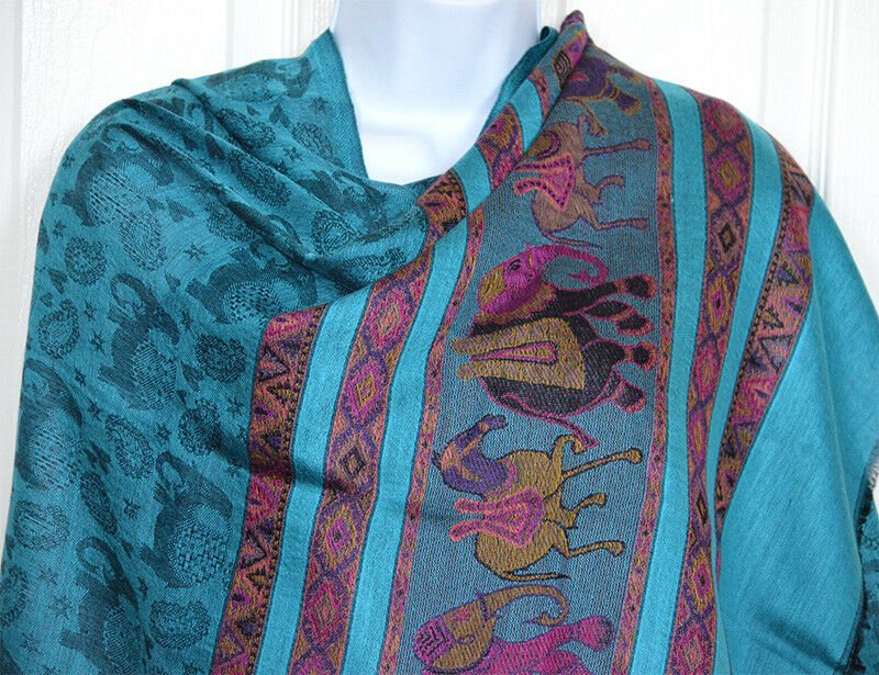 Elephant Design Pashmina Silk Blend Shawl Wrap - Image 4