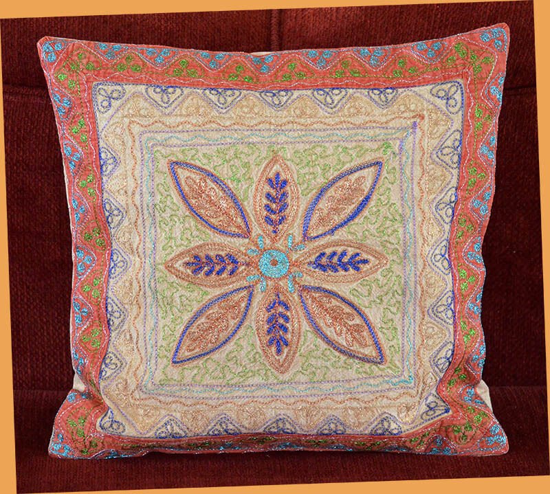Stone Washed Cotton Embroidered Pillow Cover