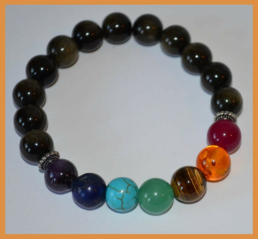 Golden Obsidian 7 Chakra Gemstone Bracelet - Image 5
