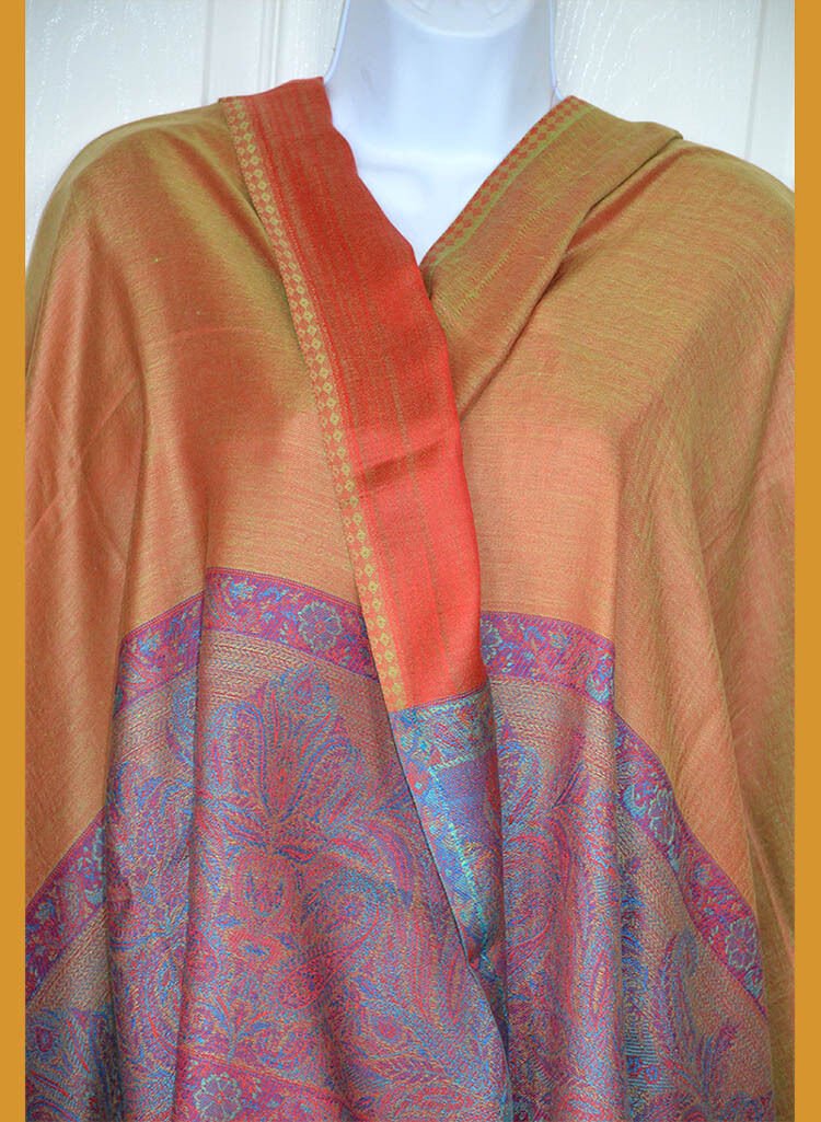 Pashmina Silk Blend Double Sided Paisley Shawl Wrap