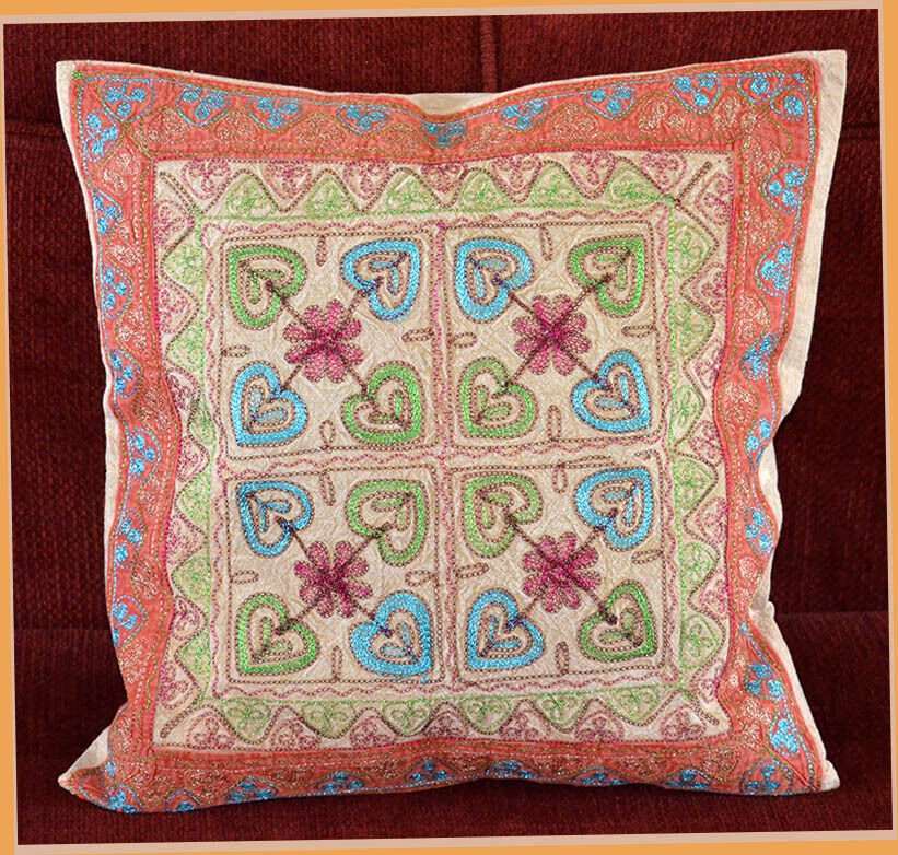 Stone Washed Cotton Embroidery Pillow Cover