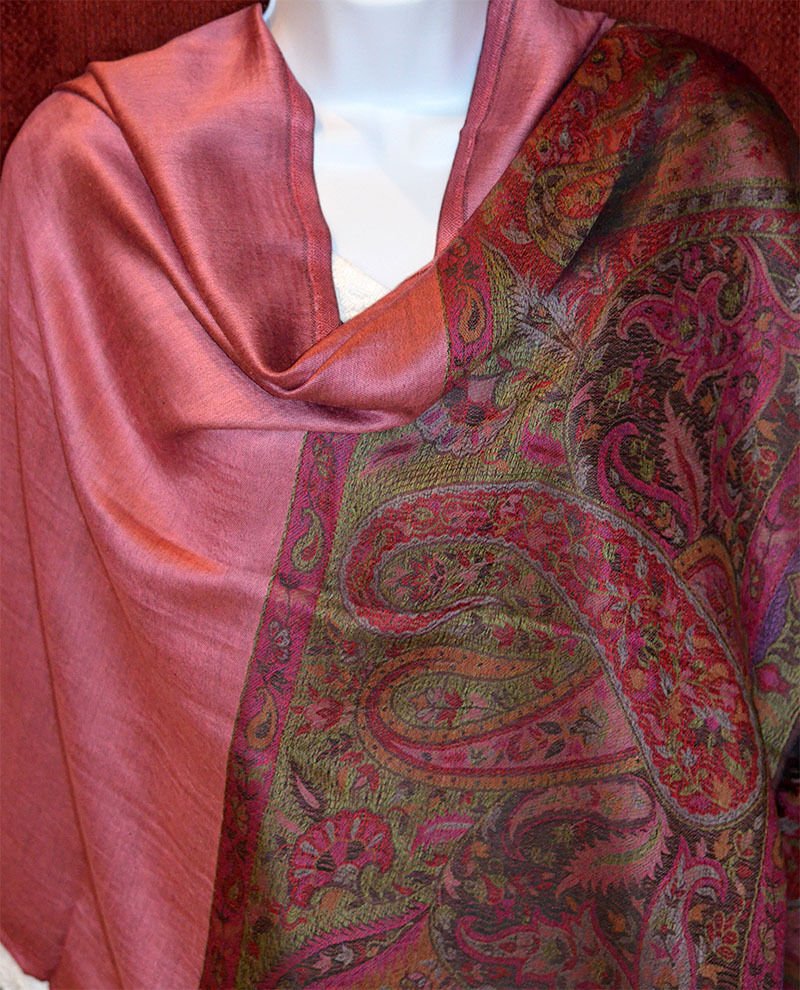 Pashmina Silk Blend Double Sided Paisley Shawl Wrap