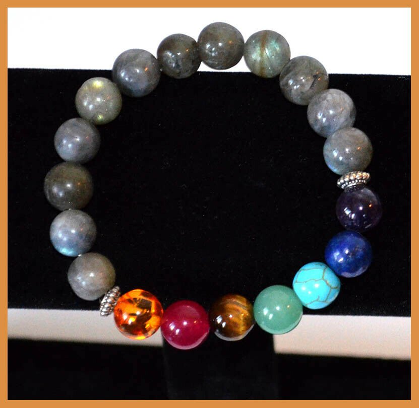 Labradorite 7 Chakra Buddha Head Gemstone Bracelet - Image 2
