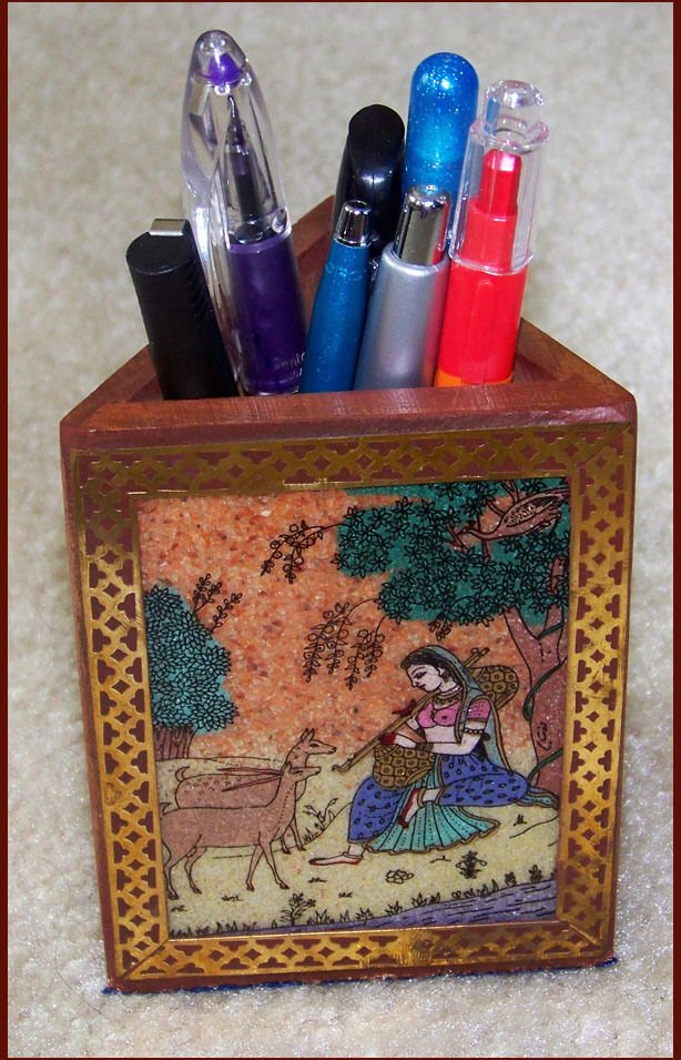 Gemstone Painting Wood Triangle Pen Holder - Image 2
