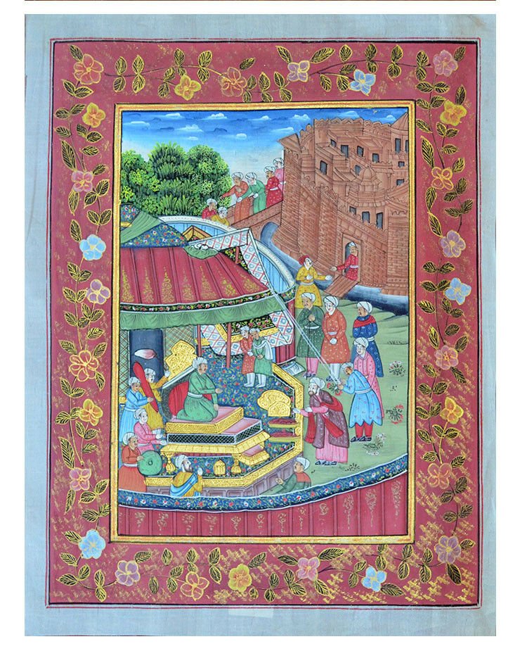 Mughal Emperor Court Scene Painting