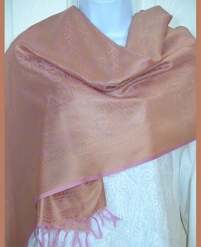 Banaras Silk Woven Paisley Floral Design Stole Wrap