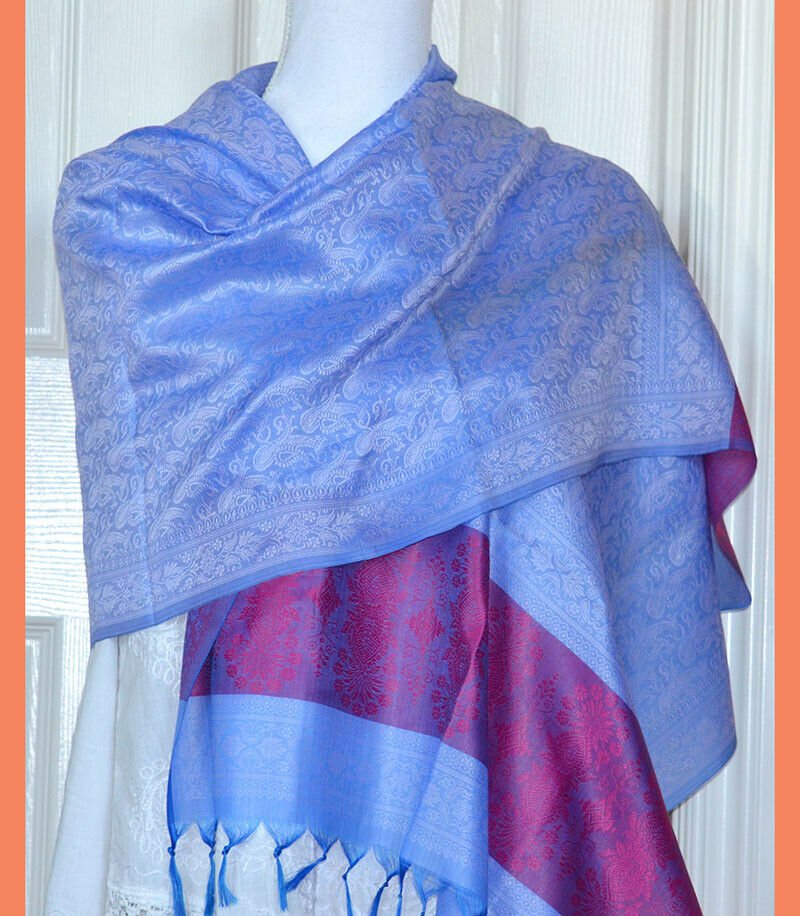 Banaras Silk Woven Paisley Floral Design Stole Wrap