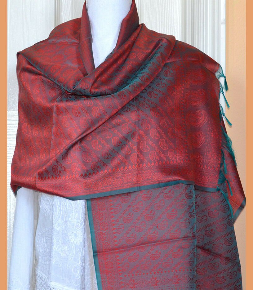Banaras Silk Woven Paisley Floral Design Stole Wrap