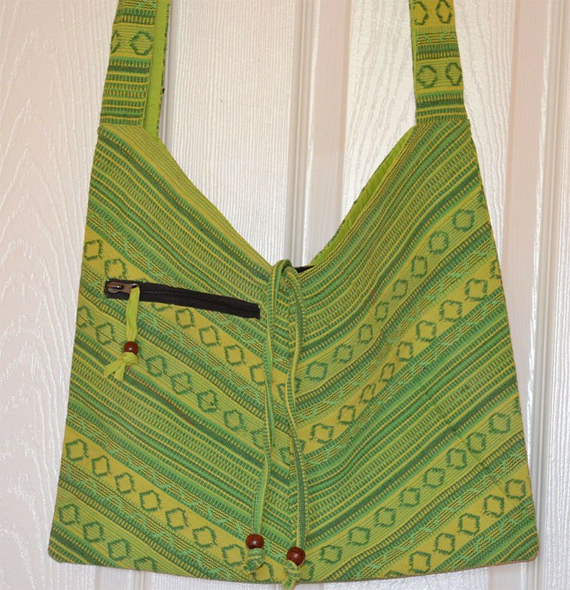 Hand Loom Striped Cotton Shoulder Bag With Adjustable Knot Tie Strap - Image 3