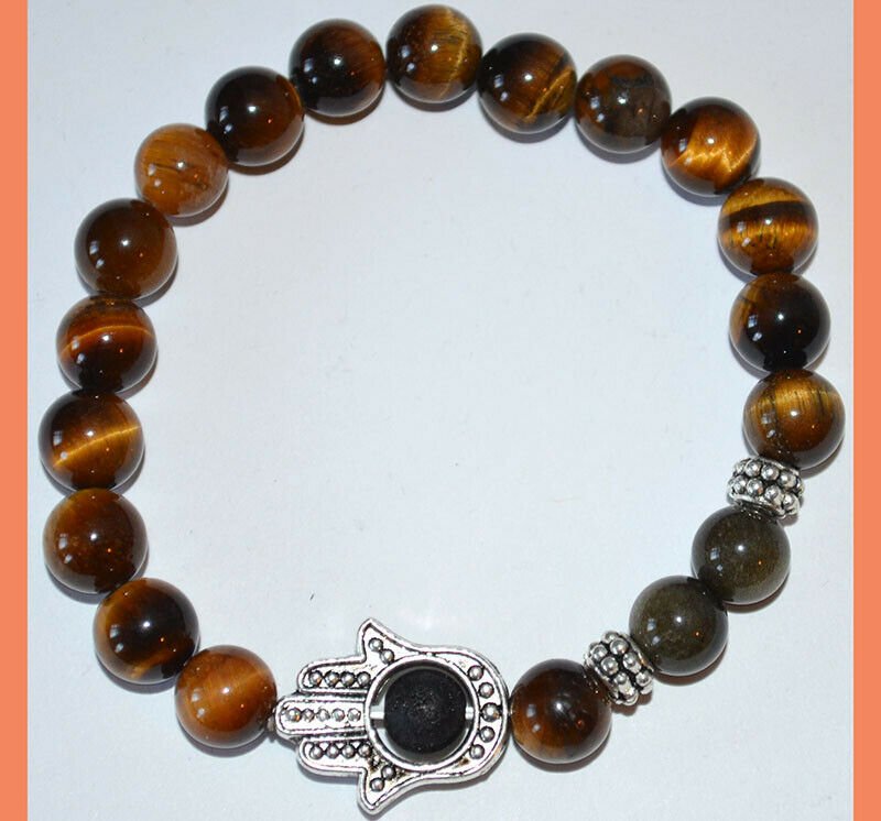 Tiger Eye Labradorite Gemstone Hamsa Bracelet - Image 3