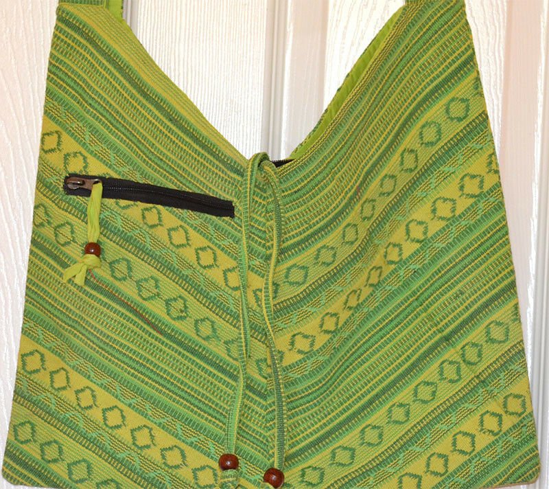Hand Loom Striped Cotton Shoulder Bag With Adjustable Knot Tie Strap - Image 2