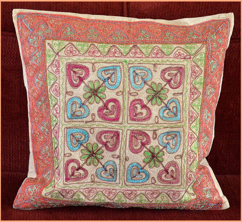 Stone Washed Cotton Embroidery Pillow Cover