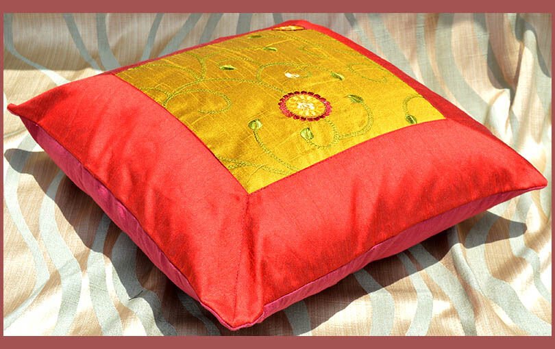 Set of 2 Red Silk Embroidered Pillow Cover - Image 2